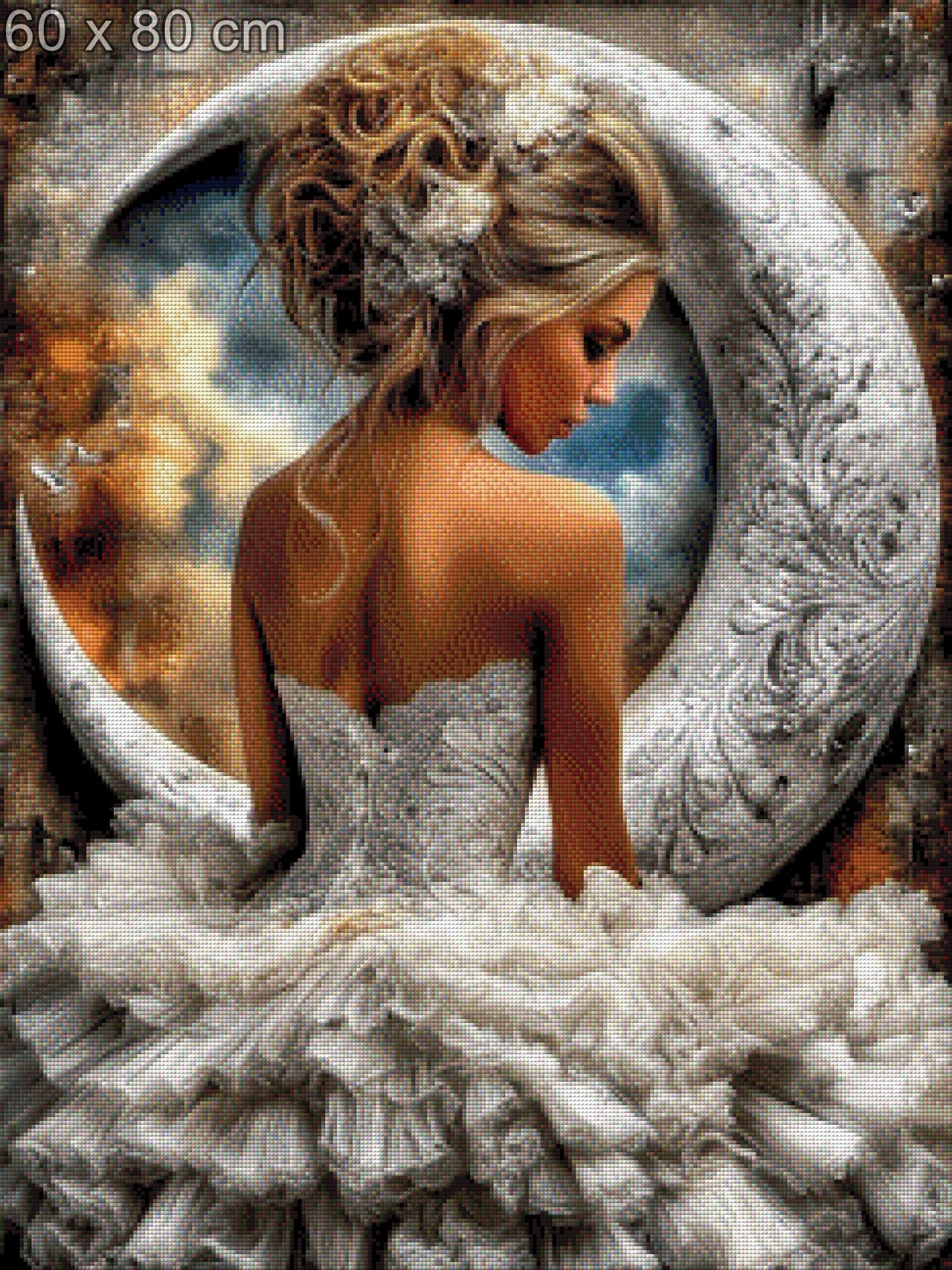 Diamond Painting Frau Mond Weißes Kleid
