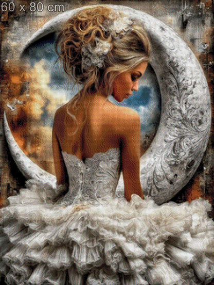 Diamond Painting Frau Mond Weißes Kleid