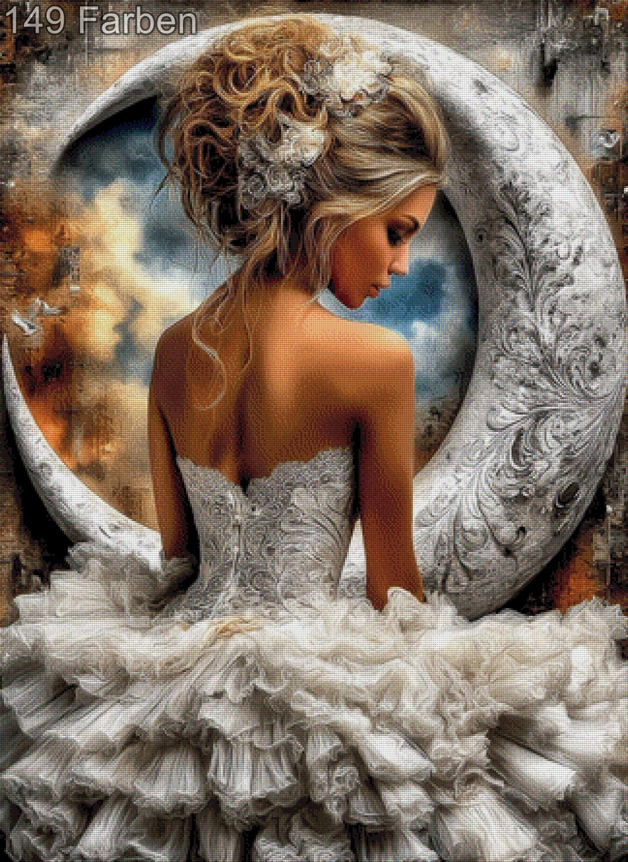 Diamond Painting Frau Mond Weißes Kleid